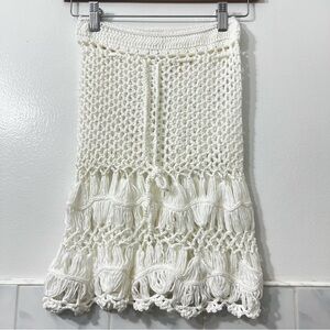 Love Sense XS White Crochet Knit Boho Beachy Coastal Swim Cover Up Mini Skirt